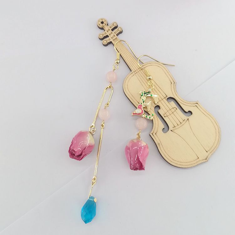 Real Flower Preserved Fresh Sweet Mori Pink Lady Series Ear Earrings