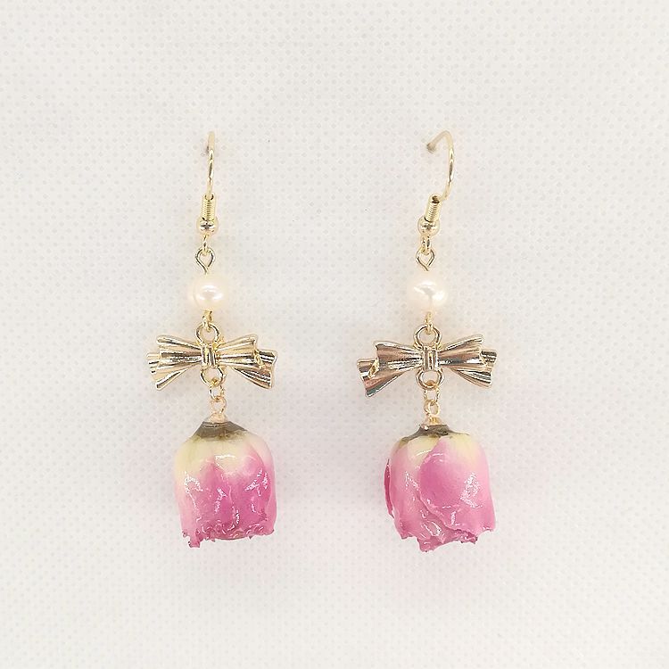 Real Flower Preserved Fresh Sweet Mori Pink Lady Series Ear Earrings