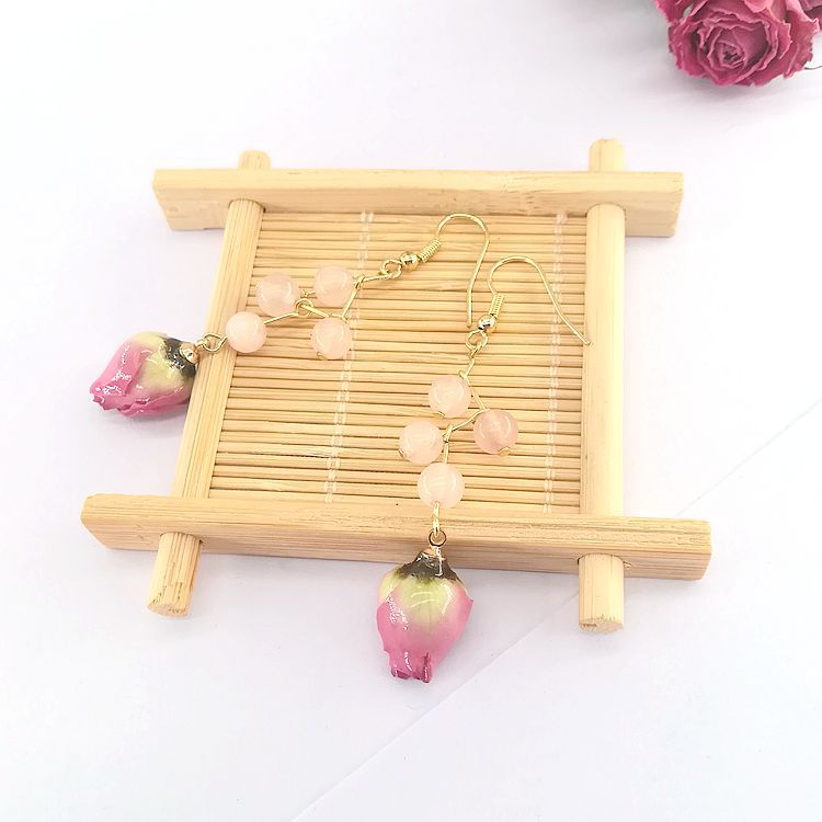 Real Flower Preserved Fresh Sweet Mori Pink Lady Series Ear Earrings
