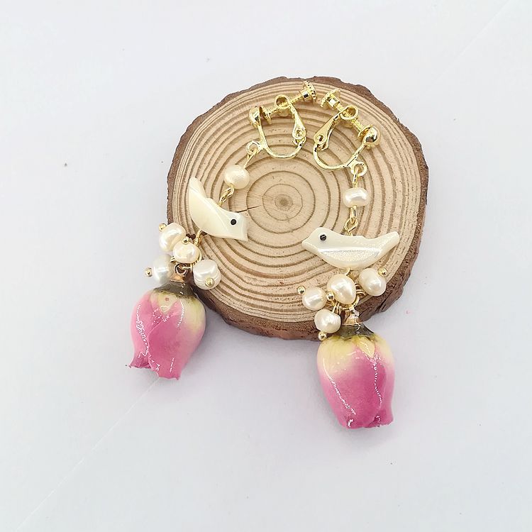 Real Flower Preserved Fresh Sweet Mori Pink Lady Series Ear Earrings