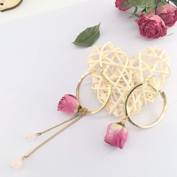 Real Flower Preserved Fresh Sweet Mori Pink Lady Series Ear Earrings