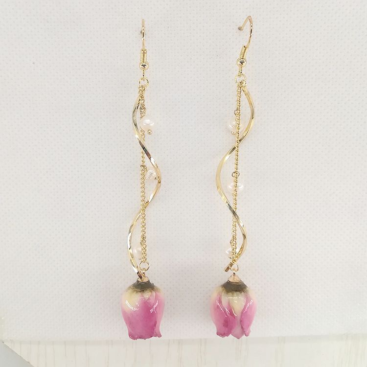 Real Flower Preserved Fresh Sweet Mori Pink Lady Series Ear Earrings