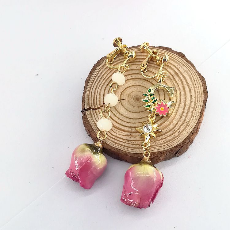 Real Flower Preserved Fresh Sweet Mori Pink Lady Series Ear Earrings