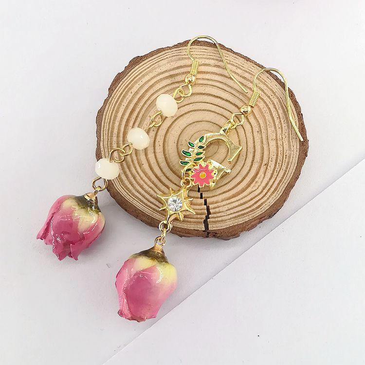 Real Flower Preserved Fresh Sweet Mori Pink Lady Series Ear Earrings