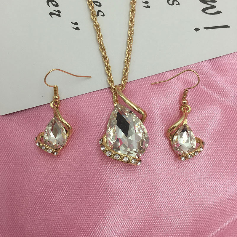 Women's Dinner Wedding Water Drop Heart-shaped Austrian Crystal Zircon Bridal Decorations Necklaces
