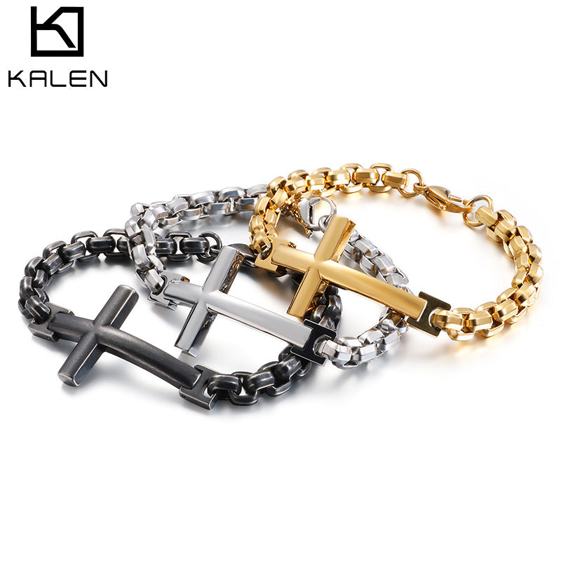 Men's Personalized Titanium Steel Trendy Stainless Cross Square Bracelets