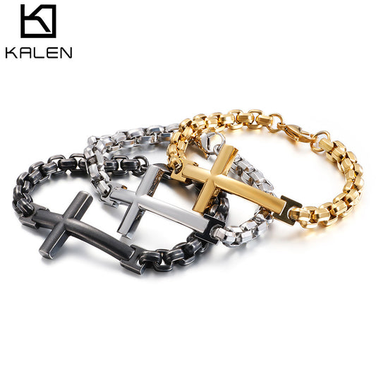 Personalisierte Herren-Titanstahl-Trendy-Edelstahl-Kreuz-Quadrat-Armbänder