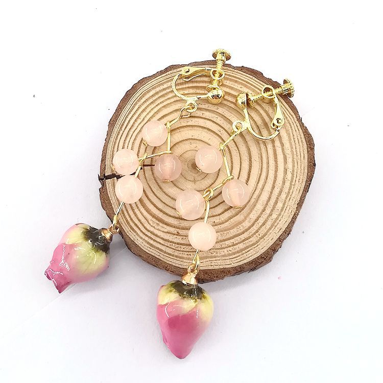 Real Flower Preserved Fresh Sweet Mori Pink Lady Series Ear Earrings