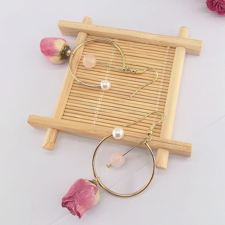 Real Flower Preserved Fresh Sweet Mori Pink Lady Series Ear Earrings