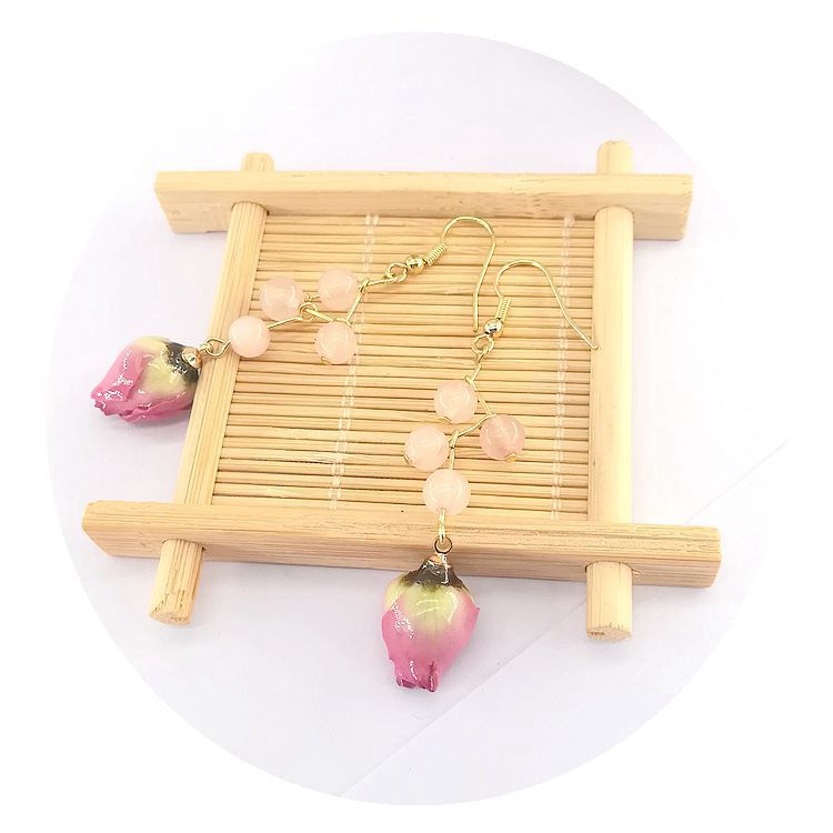Real Flower Preserved Fresh Sweet Mori Pink Lady Series Ear Earrings