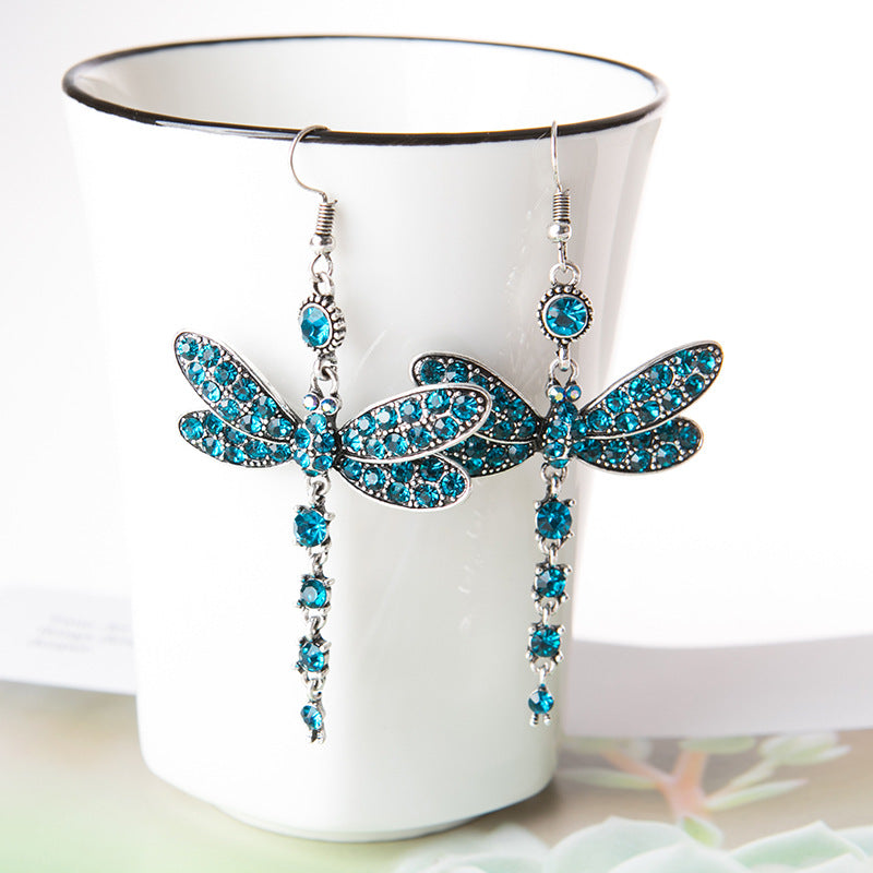 Crystal Insect Shape Vintage Ethnic Style Tassel Imitation Tibetan Sier Earrings