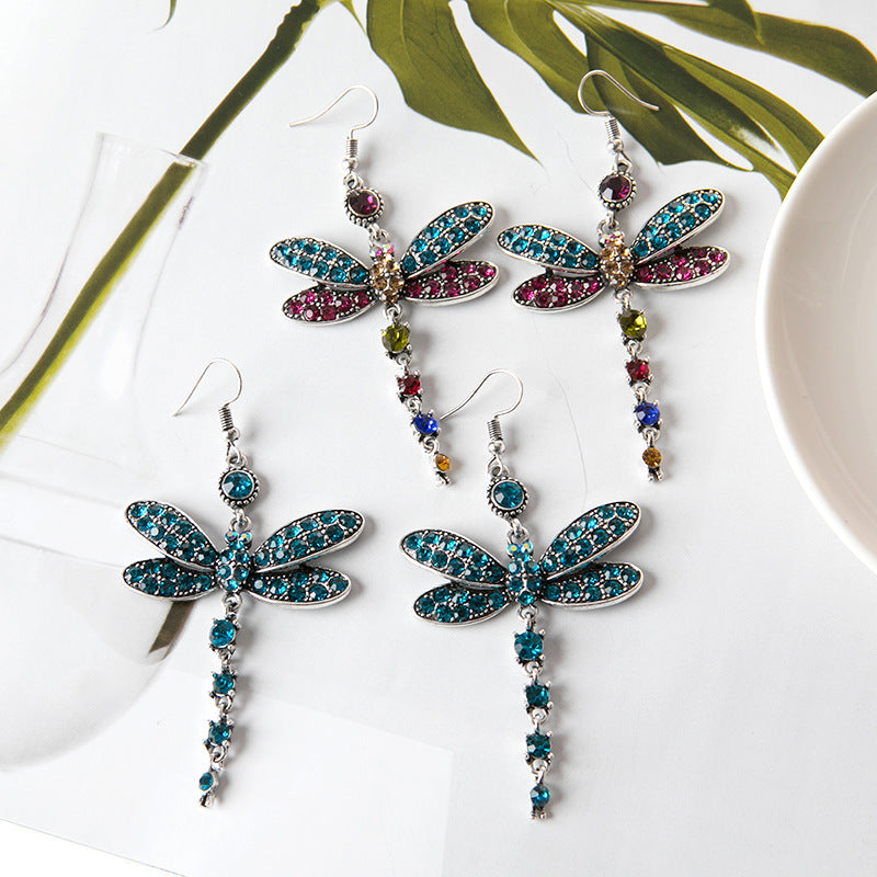 Crystal Insect Shape Vintage Ethnic Style Tassel Imitation Tibetan Sier Earrings