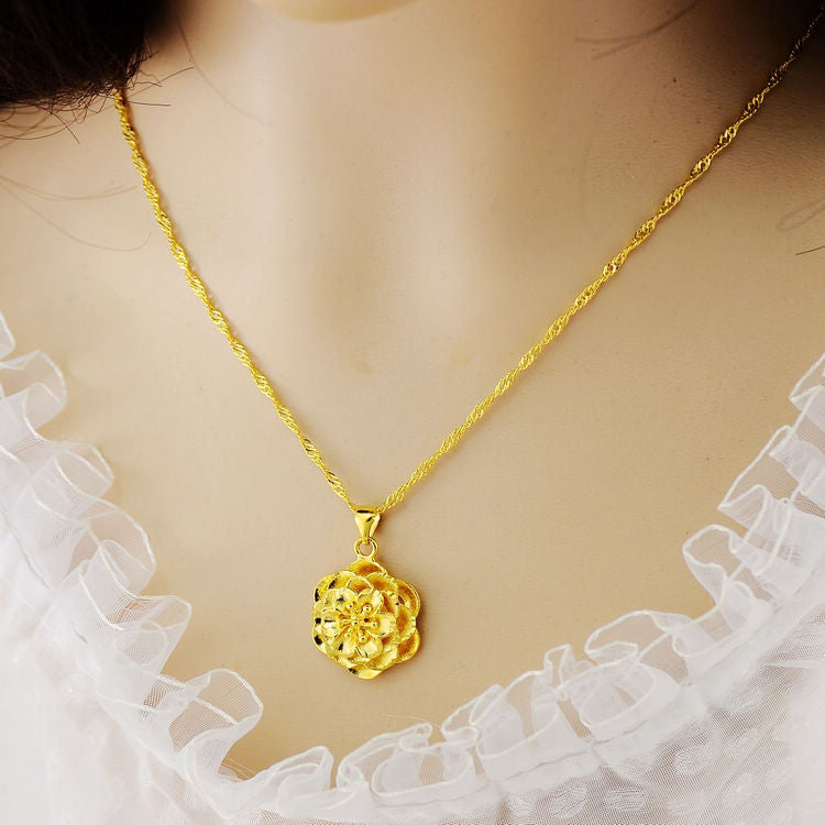 Chain Brass Double Water Wave Rose Necklace