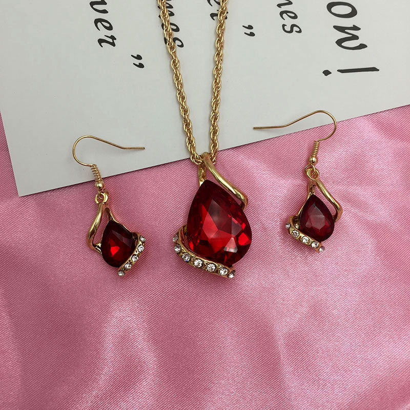 Women's Dinner Wedding Water Drop Heart-shaped Austrian Crystal Zircon Bridal Decorations Necklaces