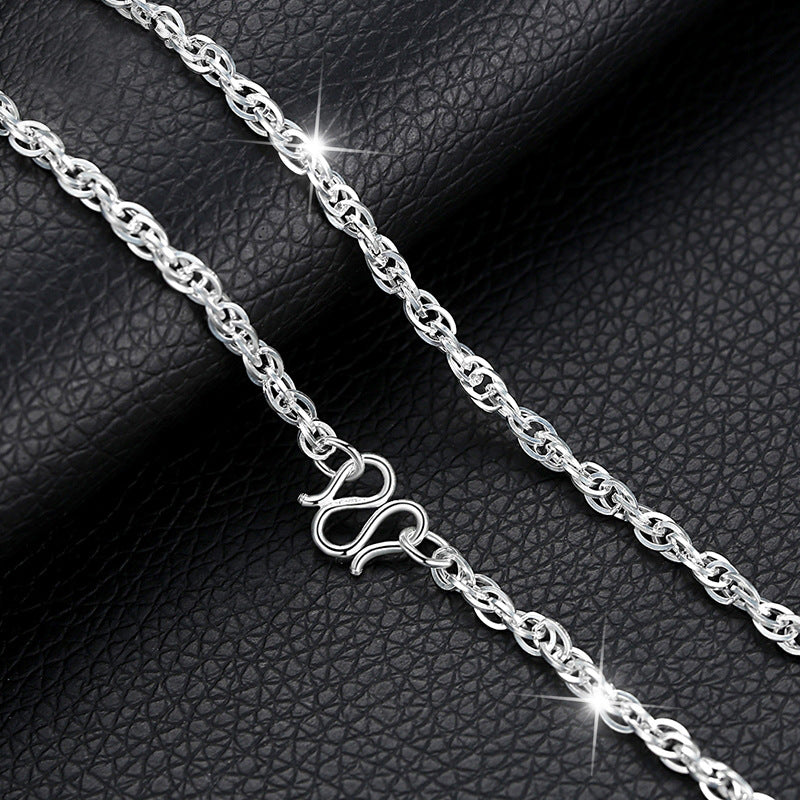 Women's & Men's Sier Clavicle Chain Pure Square Water Wave Sweater Long Necklace