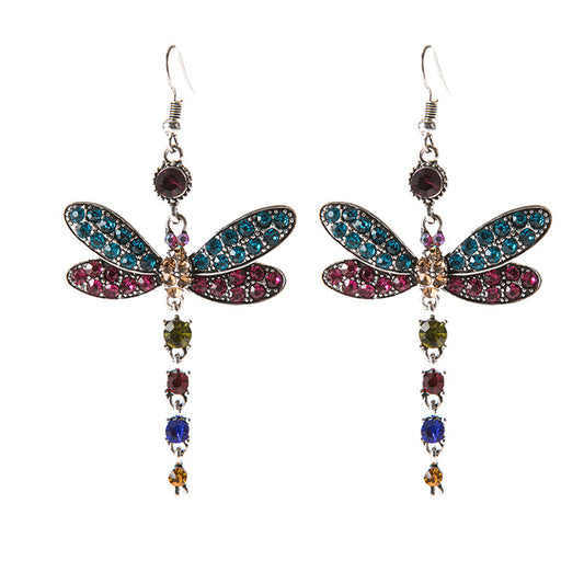 Crystal Insect Shape Vintage Ethnic Style Tassel Imitation Tibetan Sier Earrings
