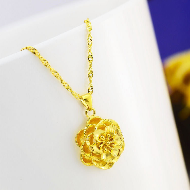 Chain Brass Double Water Wave Rose Necklace