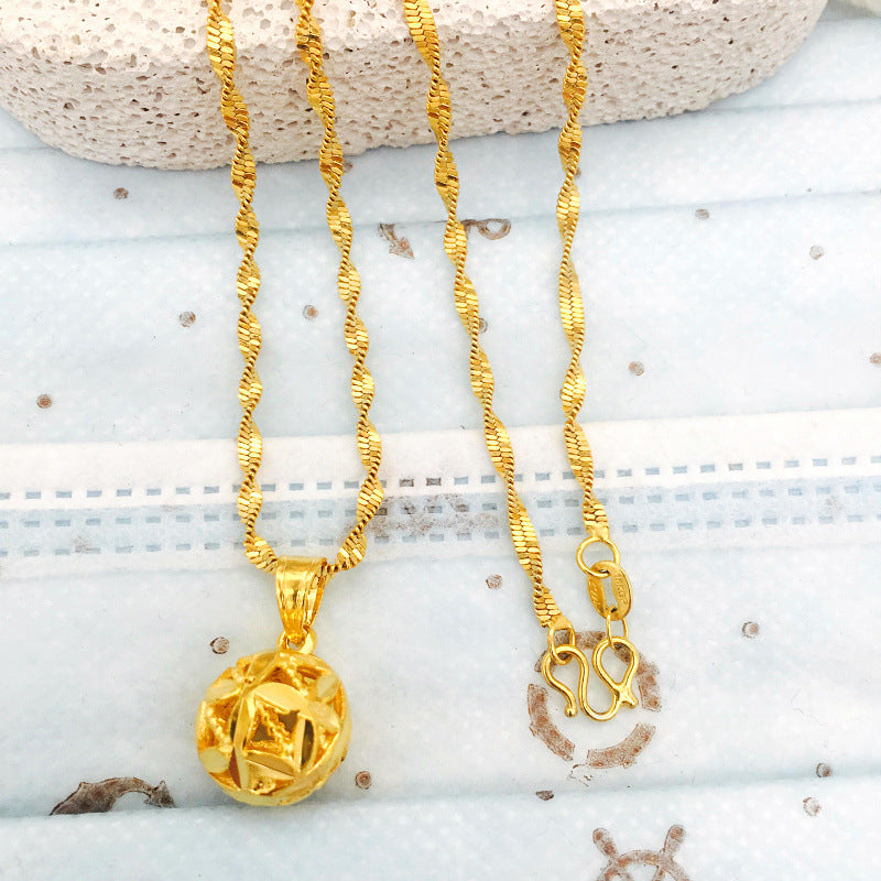 Chain Brass Double Water Wave Rose Necklace
