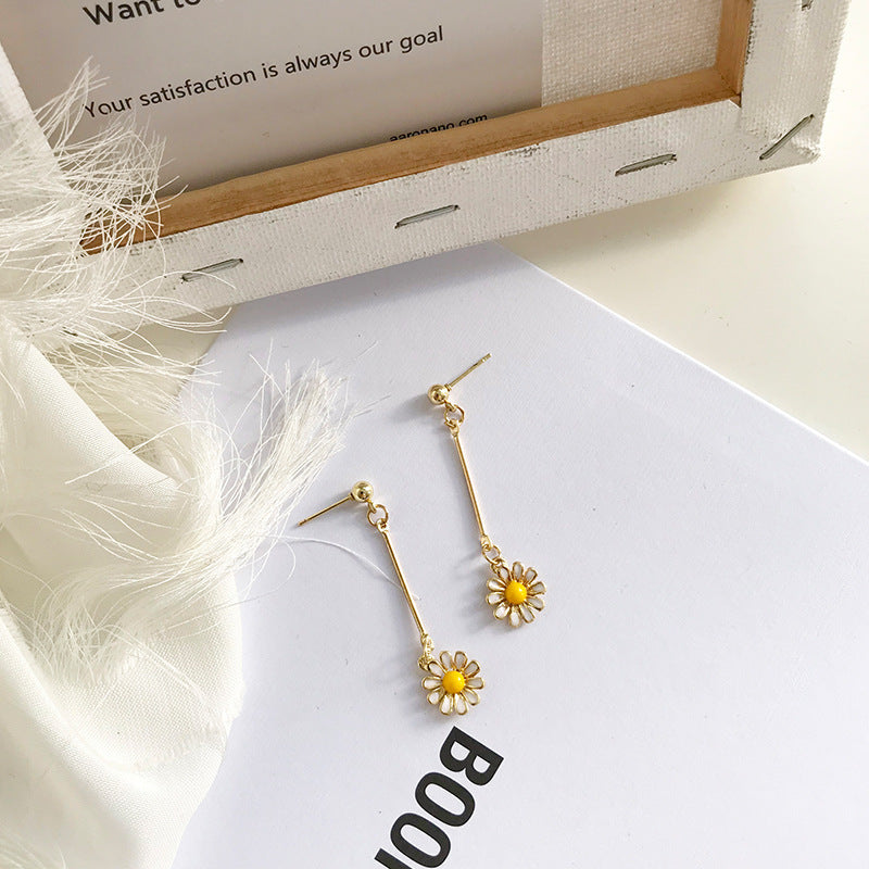 Women's Fresh Yellow Series Pearl Tassel Beautiful Flowers Earrings