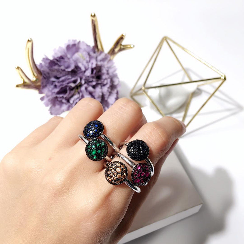Gorgeous Color Small Mushroom Round Colorful Crystals Female Rings