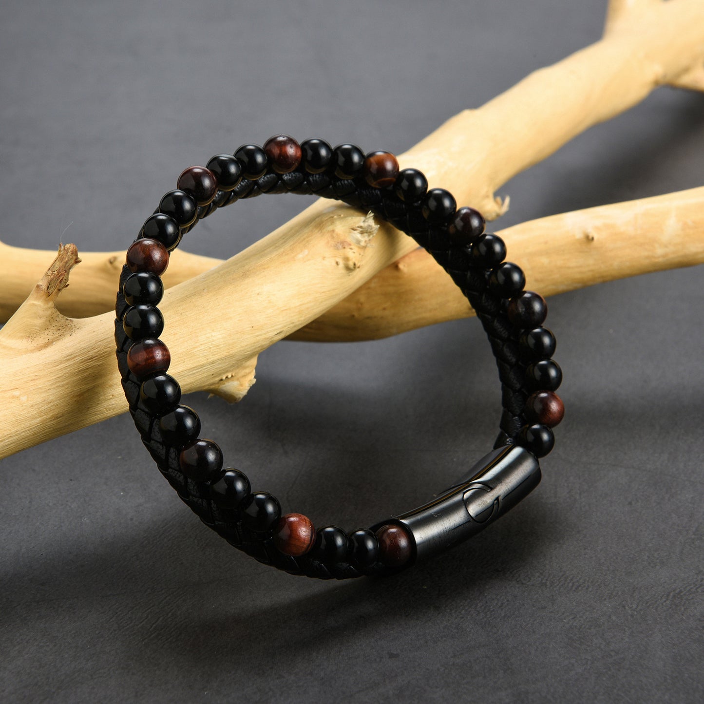 Bracelets en cuir œil de tigre rouge naturel de haute qualité pour hommes