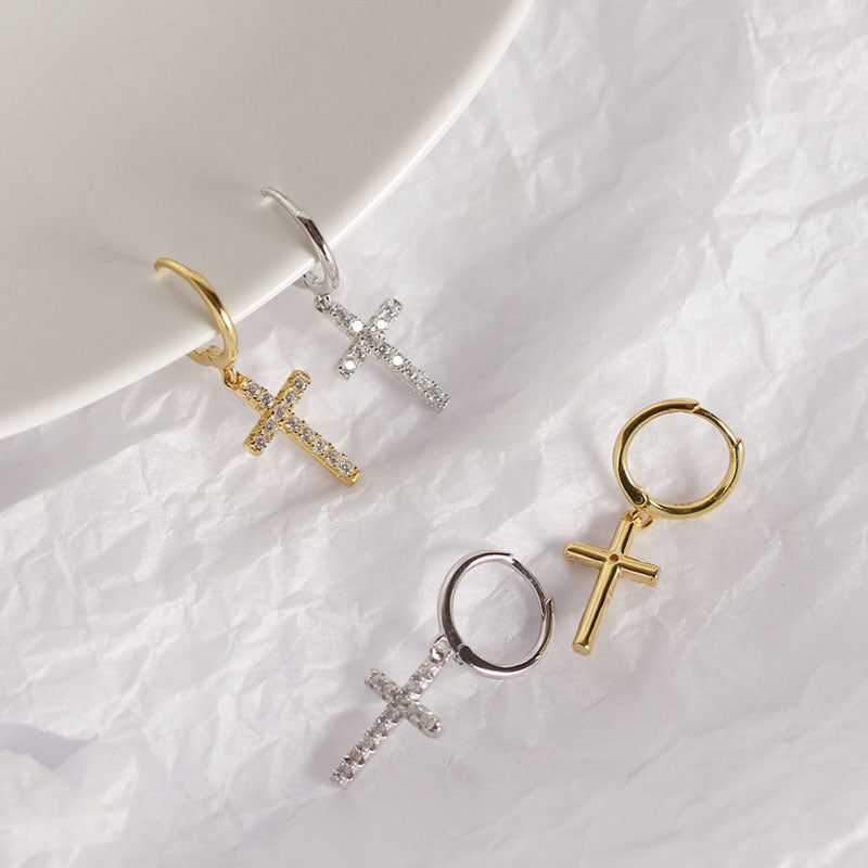 Ear Clip Twin Elegant Cross Diamond Earrings