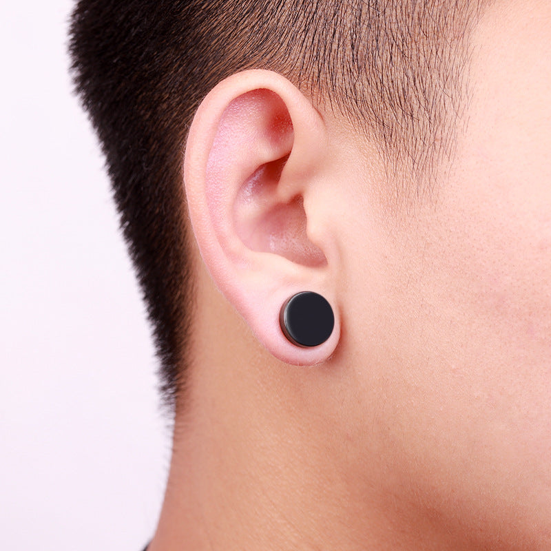 Men's Black Titanium Steel Ear Clips Punk Earrings