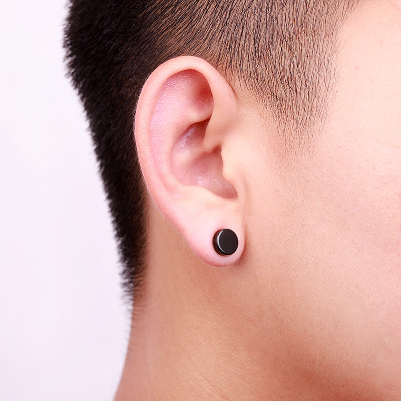 Men's Black Titanium Steel Ear Clips Punk Earrings