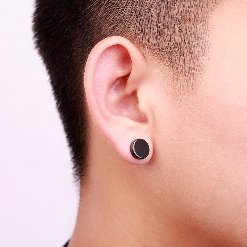 Men's Black Titanium Steel Ear Clips Punk Earrings