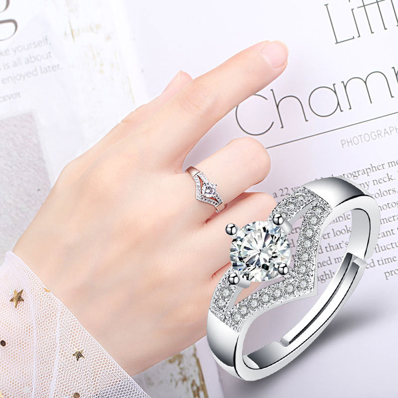 Bagues de conception en forme de V d'amour de diamant ouvert en forme de coeur pour femmes