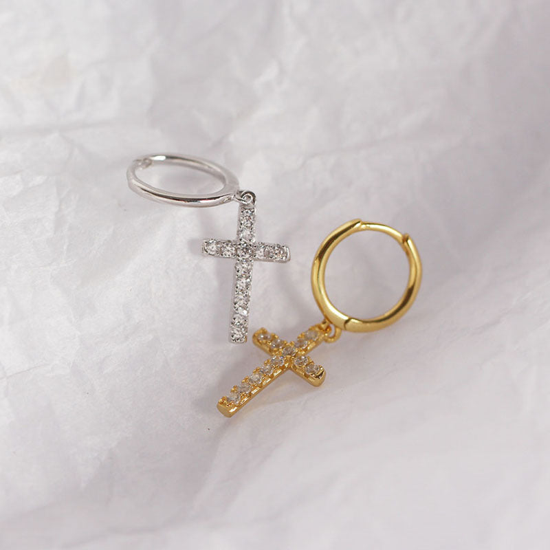 Ear Clip Twin Elegant Cross Diamond Earrings