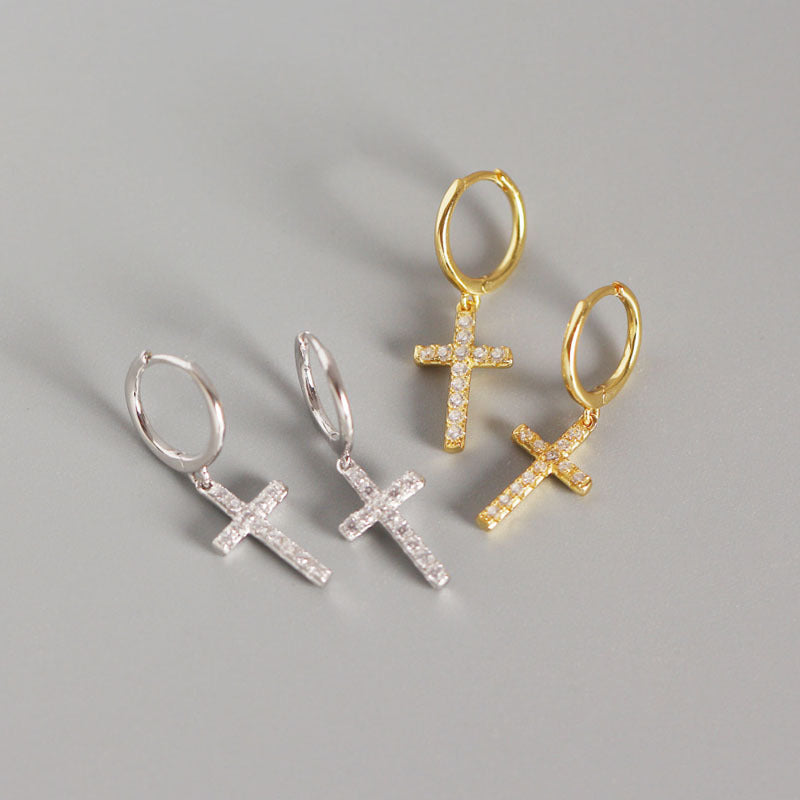 Ear Clip Twin Elegant Cross Diamond Earrings