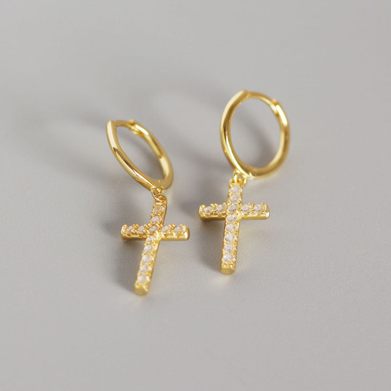 Ear Clip Twin Elegant Cross Diamond Earrings