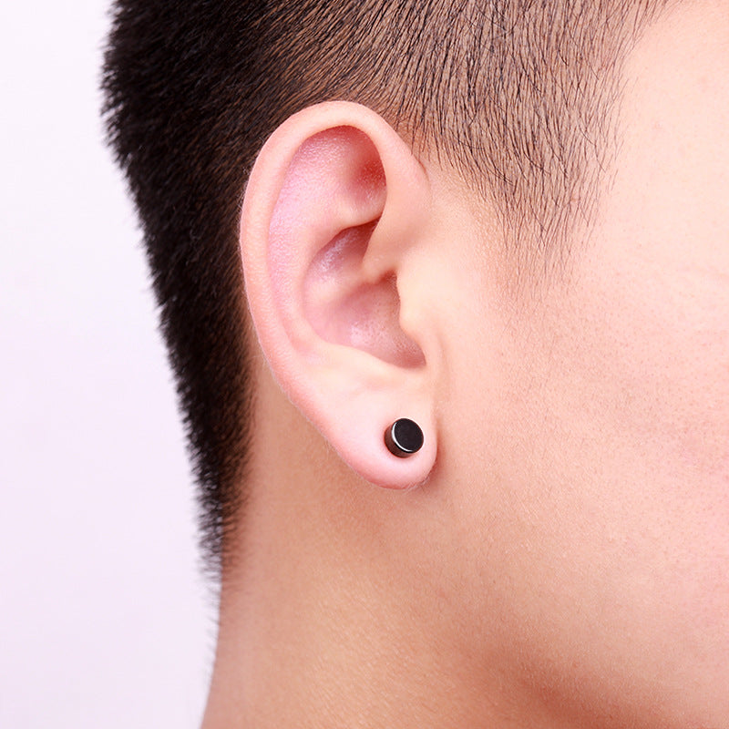 Men's Black Titanium Steel Ear Clips Punk Earrings