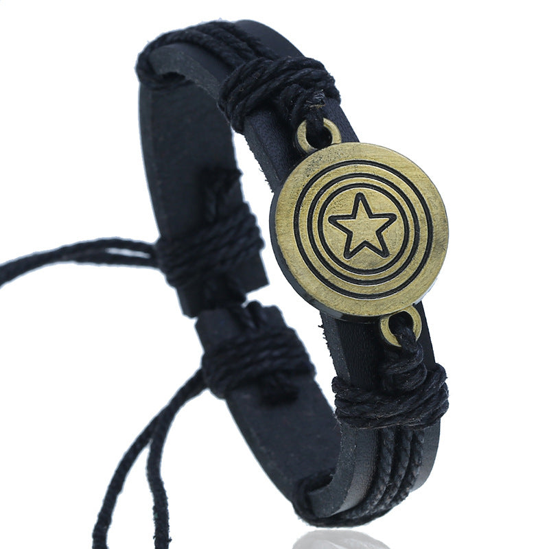 Vintage Weave Leather Wrist String Bronze Alloy Pentagram Bracelets