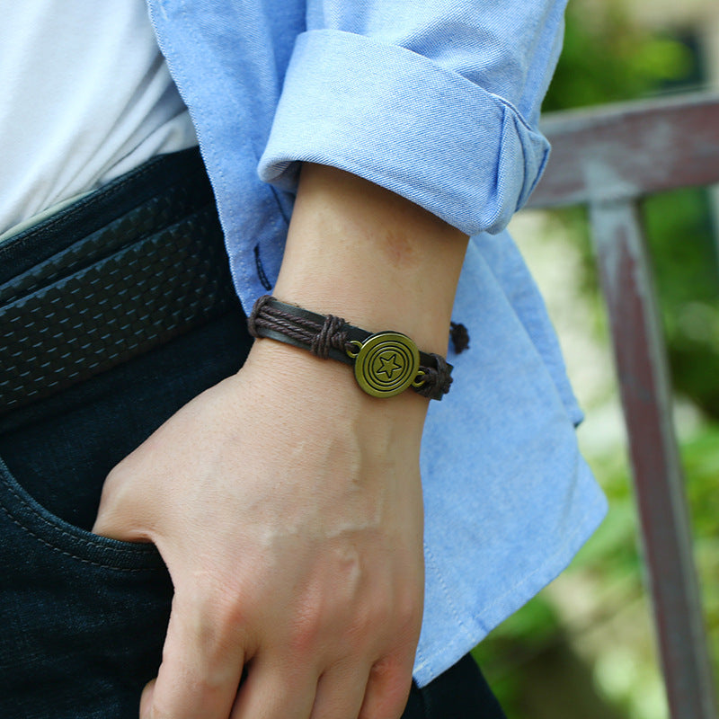 Bracelets pentagramme en alliage de Bronze, cordon de poignet en cuir tissé Vintage