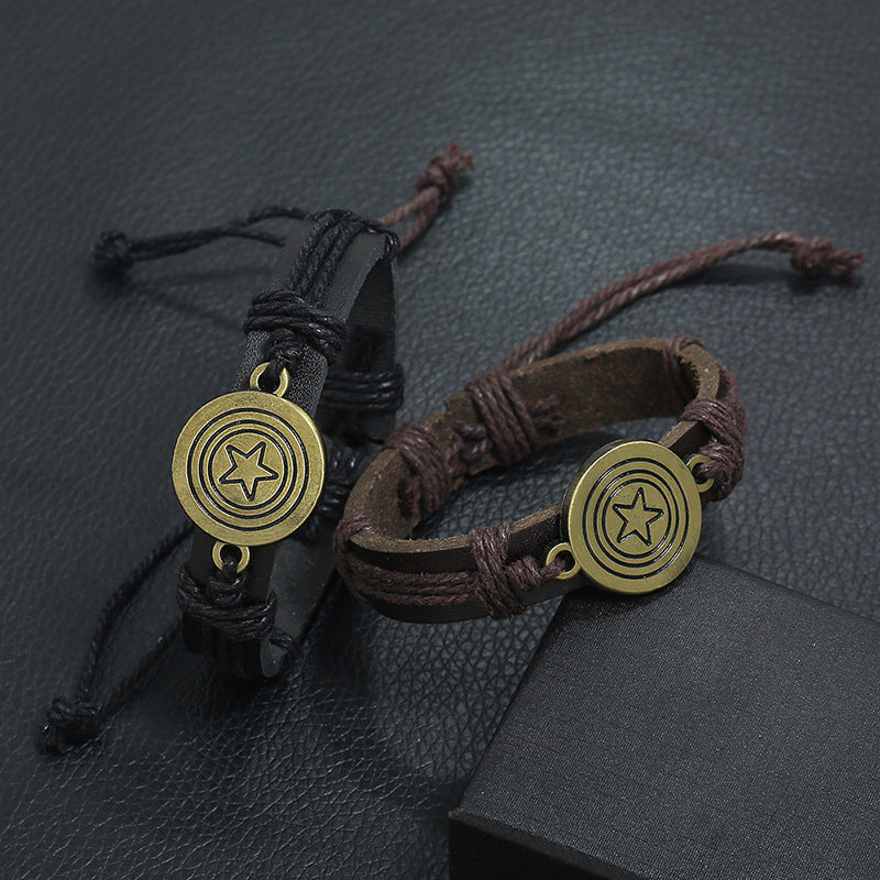 Vintage-Pentagramm-Armbänder aus Leder mit Armband aus Bronzelegierung