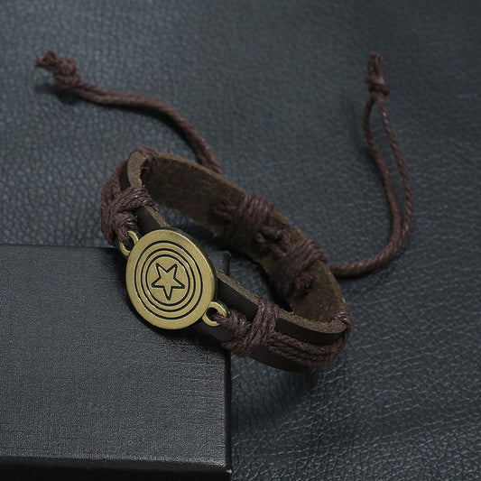 Vintage-Pentagramm-Armbänder aus Leder mit Armband aus Bronzelegierung