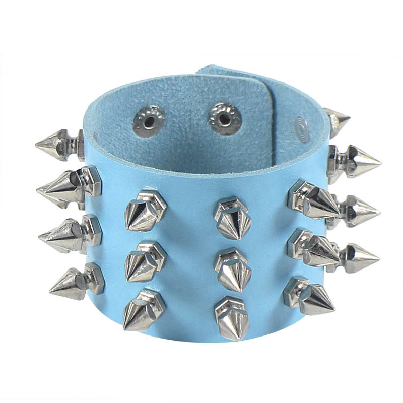 Punk Exaggerated Leather Tapered Pointed Rivet Three Bracelets