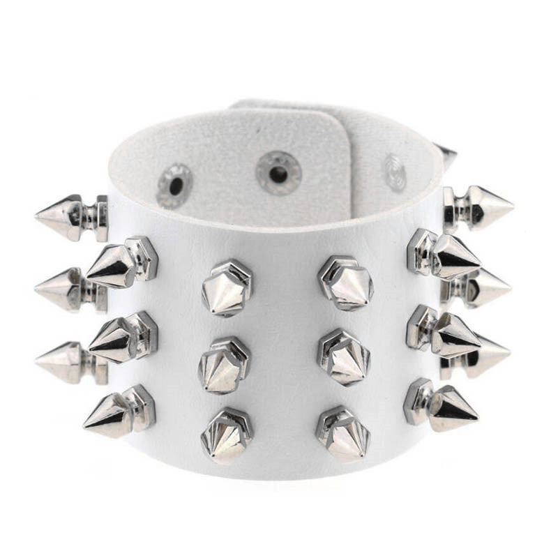 Punk Exaggerated Leather Tapered Pointed Rivet Three Bracelets