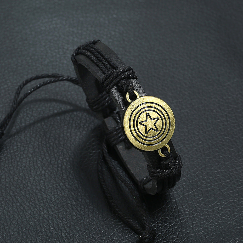 Vintage Weave Leather Wrist String Bronze Alloy Pentagram Bracelets