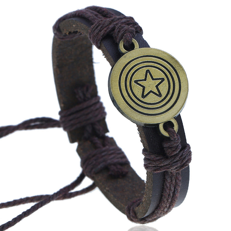 Vintage Weave Leather Wrist String Bronze Alloy Pentagram Bracelets