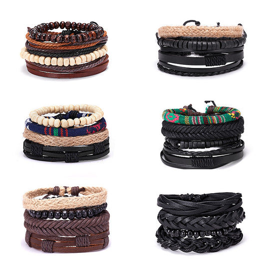 Bracelets hipster en cuir tissé pour hommes, bijoux vintage