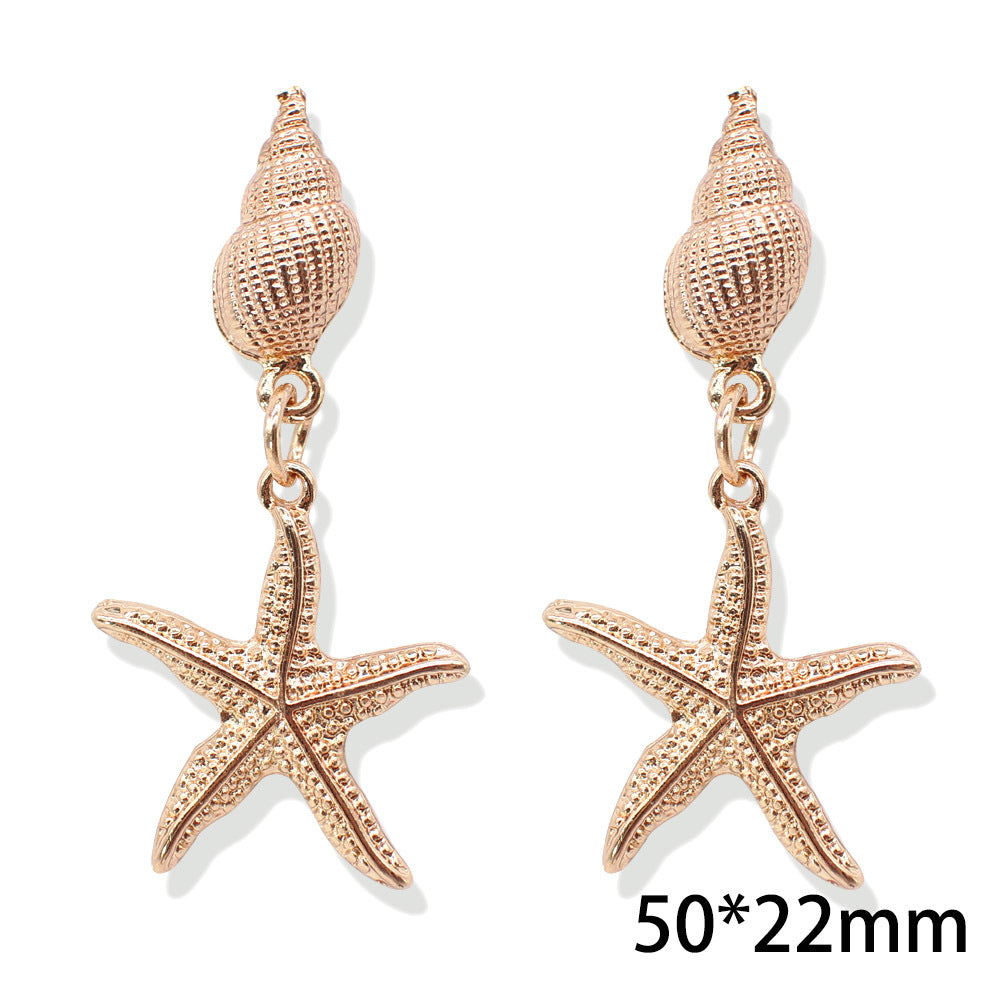 Popular Metal Conch Starfish Shell Vintage Alloy Earrings