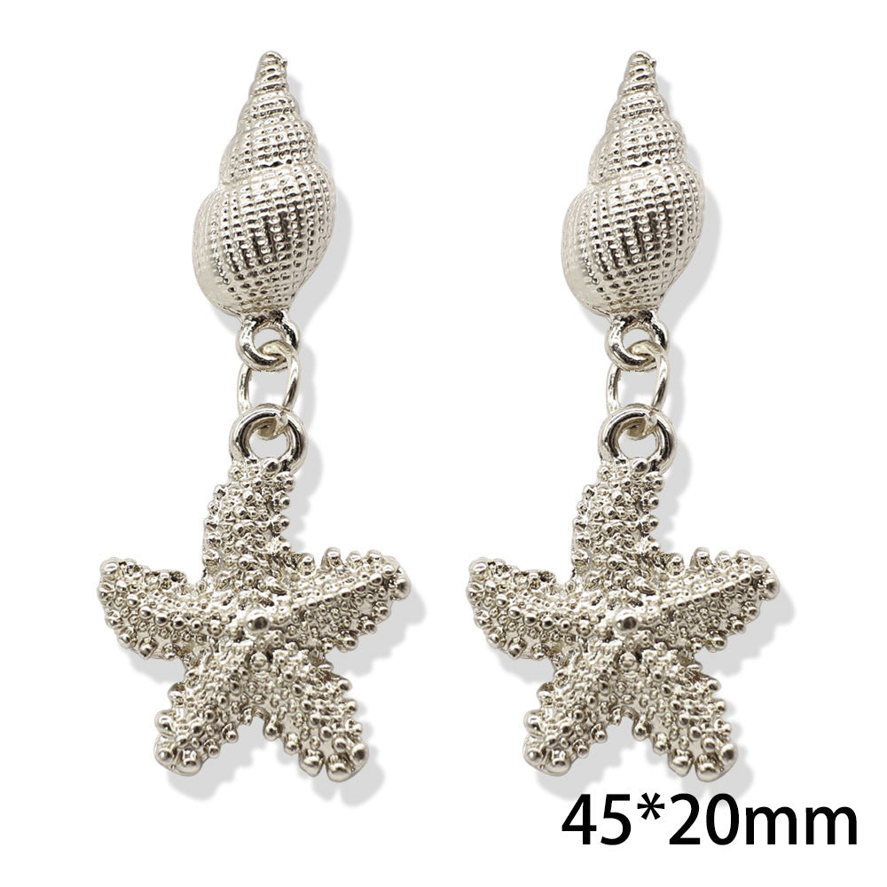 Popular Metal Conch Starfish Shell Vintage Alloy Earrings