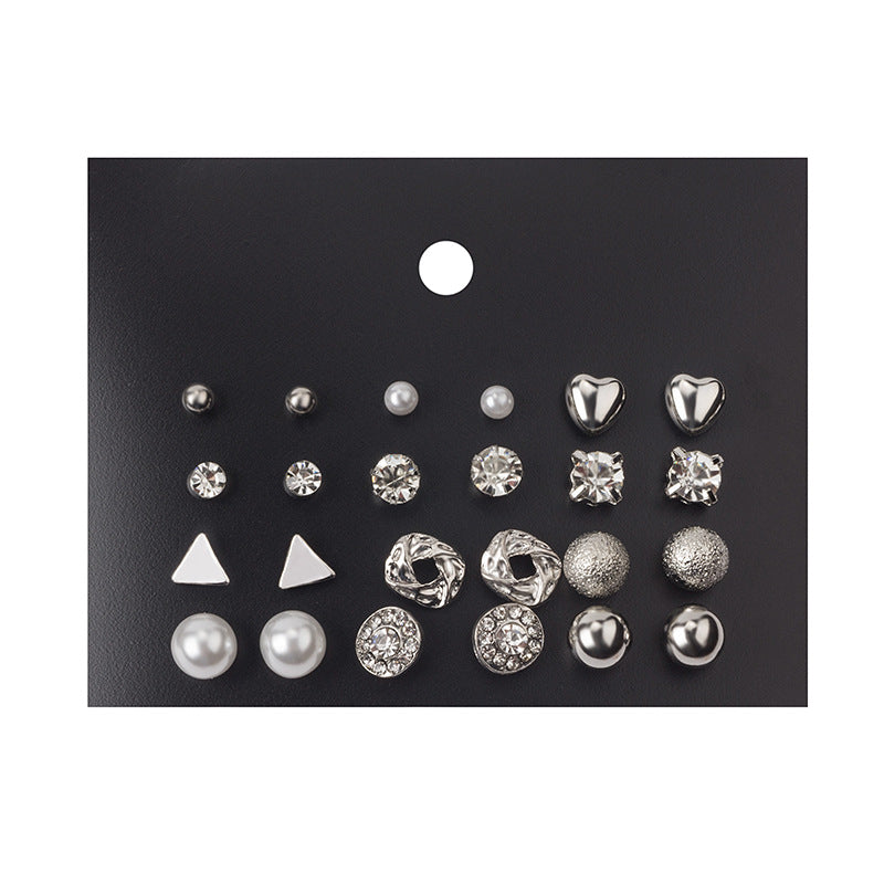 Pearl Zircon Card Metal Geometry Set Earrings