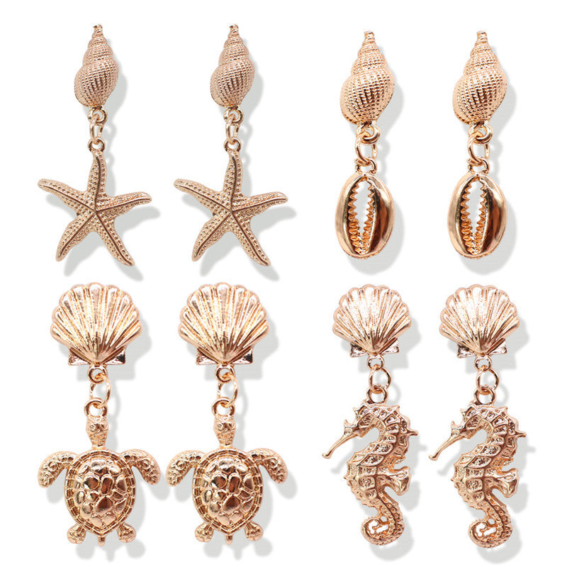 Popular Metal Conch Starfish Shell Vintage Alloy Earrings