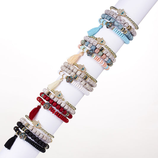 Beaded Palm Tassel Bodhi Beads Elastic Bracelets