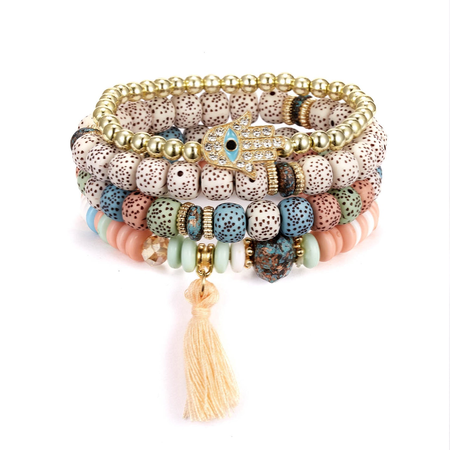 Beaded Palm Tassel Bodhi Beads Elastic Bracelets