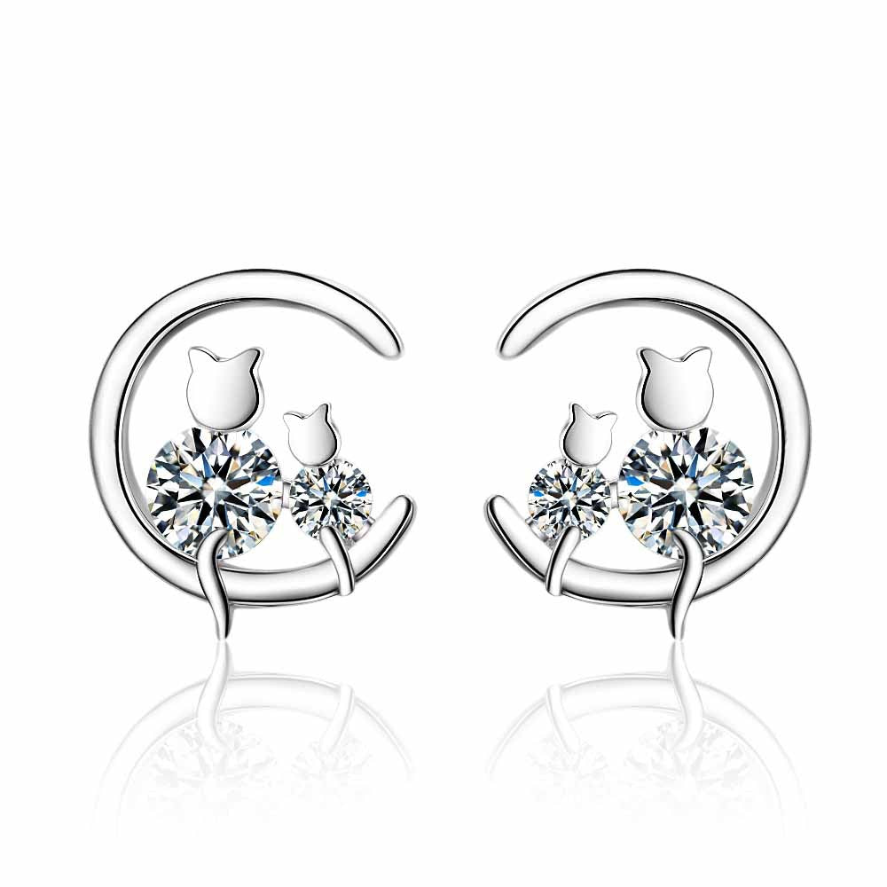 Women's Mori Sweet Single Diamond Cat Elegant Personality Earrings